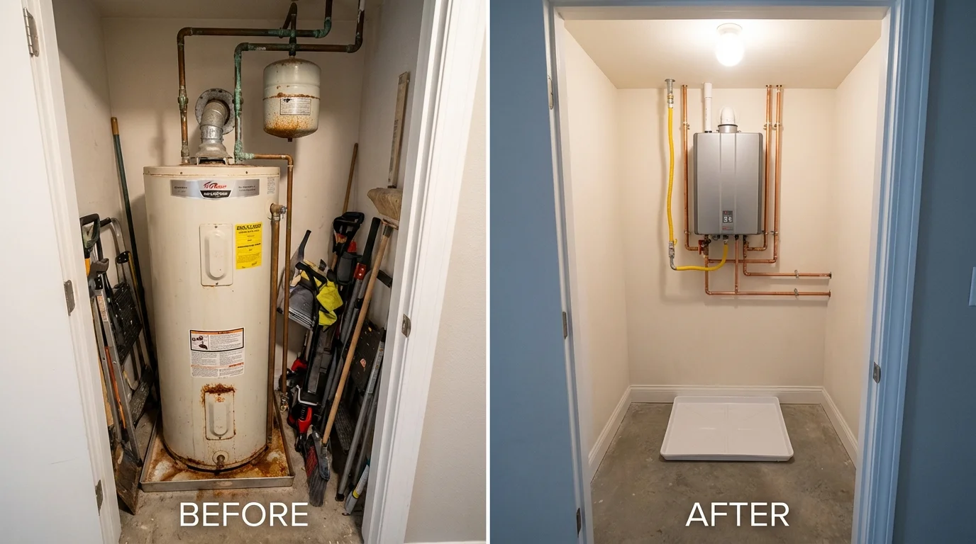 Tank water heater versus wall-mounted tankless unit comparison for Seattle, WA homeowners