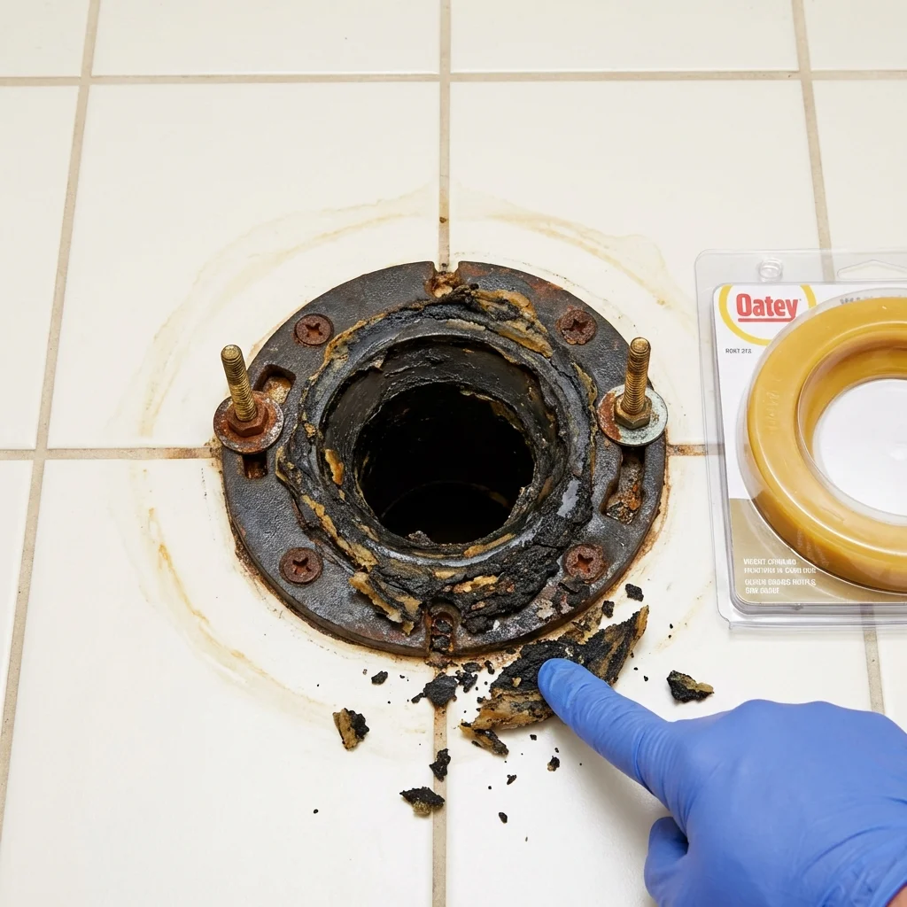 Failed wax ring showing water seepage at the base of a toilet in a Seattle, WA home